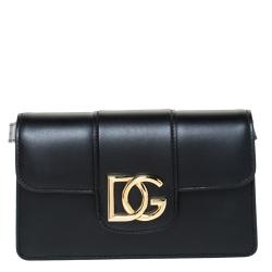 Pre Owned Dolce & Gabbana Black Leather DG Millenials Belt Bag