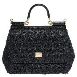 Dolce & Gabbana Black Raffia Crochet / Python Medium Miss Sicily Bag ...