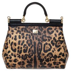 Pre Owned Dolce & Gabbana Brown/Black Leopard Print Leather LOVE Medium Miss Sicily Bag