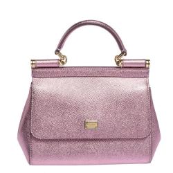 Dolce & Gabbana Small Sicily Leather Tote Bag in Pink