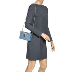 Pre Owned Dolce & Gabbana Azure Heat-Applied Rhinestones Dolce Box Clutch