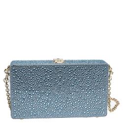 Pre Owned Dolce & Gabbana Azure Heat-Applied Rhinestones Dolce Box Clutch