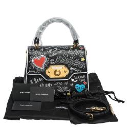 Pre Owned Dolce & Gabbana Black Mural Print Leather Medium Welcome Satchel Bag