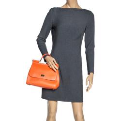 Pre Owned Dolce & Gabbana Orange Leather Medium Miss Sicily Bag