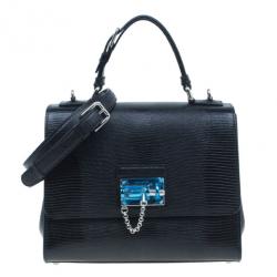 مملوكة مسبقًا حقيبة يد دولتشي أند غابانا مونيكا جلد إيجوانا أسود