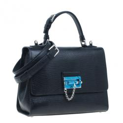 مملوكة مسبقًا حقيبة يد دولتشي أند غابانا مونيكا جلد إيجوانا أسود