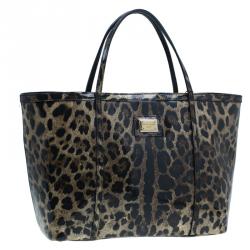 Pre Owned Dolce and Gabbana Leopard Print Leather Miss Escape Tote Bag