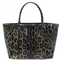Pre Owned Dolce and Gabbana Leopard Print Leather Miss Escape Tote Bag