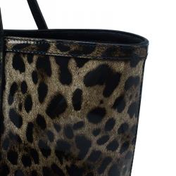 Pre Owned Dolce and Gabbana Leopard Print Leather Miss Escape Tote Bag