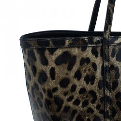 Pre Owned Dolce and Gabbana Leopard Print Leather Miss Escape Tote Bag