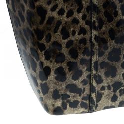 Pre Owned Dolce and Gabbana Leopard Print Leather Miss Escape Tote Bag