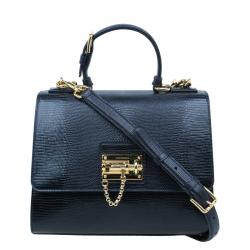 Dolce and Gabbana Black Iguana Leather Monica Tote Bag