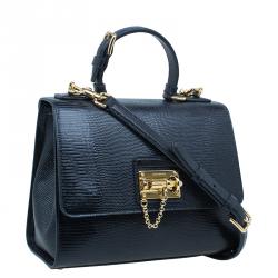 Dolce and Gabbana Black Iguana Leather Monica Tote Bag