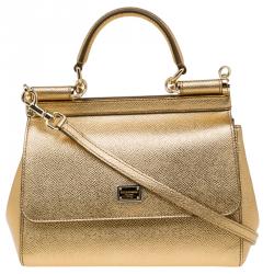 Dolce & Gabbana Metallic Gold Python Embossed Leather Small Miss Sicily Bag  - ShopStyle