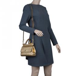 مملوكة مسبقًا Dolce and Gabbana Gold Leather Small Miss Sicily Top Handle Bag