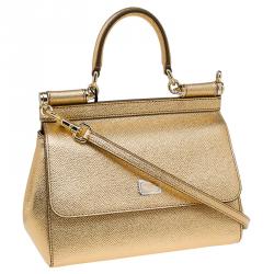 مملوكة مسبقًا Dolce and Gabbana Gold Leather Small Miss Sicily Top Handle Bag