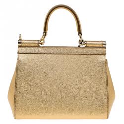 مملوكة مسبقًا Dolce and Gabbana Gold Leather Small Miss Sicily Top Handle Bag