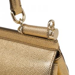 مملوكة مسبقًا Dolce and Gabbana Gold Leather Small Miss Sicily Top Handle Bag
