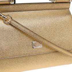 مملوكة مسبقًا Dolce and Gabbana Gold Leather Small Miss Sicily Top Handle Bag