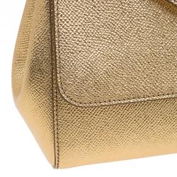 مملوكة مسبقًا Dolce and Gabbana Gold Leather Small Miss Sicily Top Handle Bag