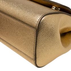 مملوكة مسبقًا Dolce and Gabbana Gold Leather Small Miss Sicily Top Handle Bag