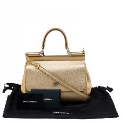 مملوكة مسبقًا Dolce and Gabbana Gold Leather Small Miss Sicily Top Handle Bag