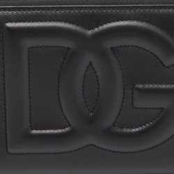 Pre Owned Dolce & Gabbana Black Leather Logo Embossed Zip Around Wallet