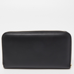 Pre Owned Dolce & Gabbana Black Leather Logo Embossed Zip Around Wallet