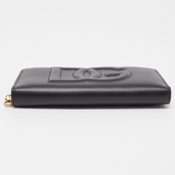 Pre Owned Dolce & Gabbana Black Leather Logo Embossed Zip Around Wallet