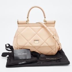 Dolce & Gabbana Beige Quilted Leather Small Miss Sicily Top Handle Bag