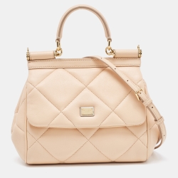 Dolce & Gabbana Beige Quilted Leather Small Miss Sicily Top Handle Bag