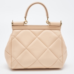 Dolce & Gabbana Beige Quilted Leather Small Miss Sicily Top Handle Bag