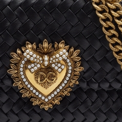 Pre Owned Dolce & Gabbana Black Woven Leather Devotion Shoulder Bag