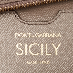 Pre Owned Dolce & Gabbana Beige Leather Medium Miss Sicily Top Handle Bag