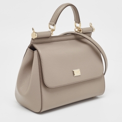 Pre Owned Dolce & Gabbana Beige Leather Medium Miss Sicily Top Handle Bag