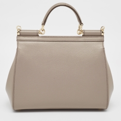 Pre Owned Dolce & Gabbana Beige Leather Medium Miss Sicily Top Handle Bag