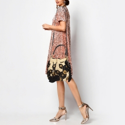 Pre Owned Dolce & Gabbana Beige/Black Raffia Crochet Embellished Claudia Bucket Bag