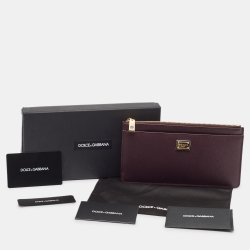Pre Owned Dolce & Gabbana Burgundy Leather Zip Card Holder 