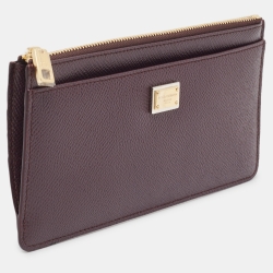 Pre Owned Dolce & Gabbana Burgundy Leather Zip Card Holder 