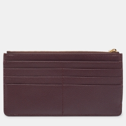 Pre Owned Dolce & Gabbana Burgundy Leather Zip Card Holder 