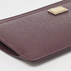 Pre Owned Dolce & Gabbana Burgundy Leather Zip Card Holder 
