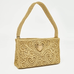 Pre Owned Dolce & Gabbana Gold Lurex Fabric Cordonetto Shoulder Bag