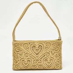 Pre Owned Dolce & Gabbana Gold Lurex Fabric Cordonetto Shoulder Bag