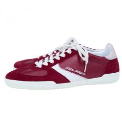 مملوكة مسبقًا Dolce and Gabbana Red Suede and Leather Sneakers Size 42.5