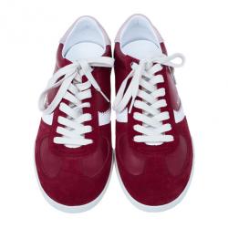مملوكة مسبقًا Dolce and Gabbana Red Suede and Leather Sneakers Size 42.5