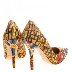 Pre Owned حذاء كعب عالي دولتشي أند غابانا حرير مطبوع موزايك مقدمة مدببة مقاس 35