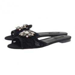 Pre Owned Dolce and Gabbana Black Lace Sofia Embellished Slides Size 39.5