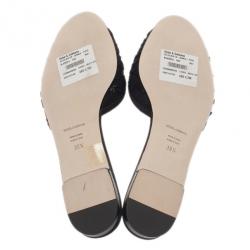 Pre Owned Dolce and Gabbana Black Lace Sofia Embellished Slides Size 39.5