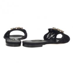 Pre Owned Dolce and Gabbana Black Lace Sofia Embellished Slides Size 39.5
