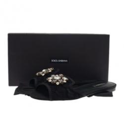 Pre Owned Dolce and Gabbana Black Lace Sofia Embellished Slides Size 39.5